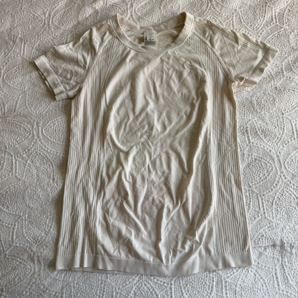 Women's White Short Sleeve Seamless Running Workout Top